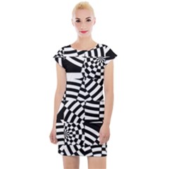 Black And White Crazy Pattern Cap Sleeve Bodycon Dress by Sobalvarro