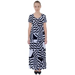 Black And White Crazy Pattern High Waist Short Sleeve Maxi Dress by Sobalvarro