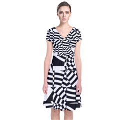 Black And White Crazy Pattern Short Sleeve Front Wrap Dress by Sobalvarro