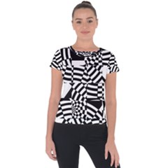 Black And White Crazy Pattern Short Sleeve Sports Top  by Sobalvarro