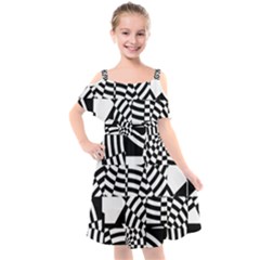 Black And White Crazy Pattern Kids  Cut Out Shoulders Chiffon Dress by Sobalvarro