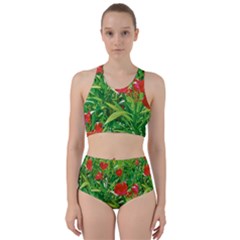 Red Flowers And Green Plants At Outdoor Garden Racer Back Bikini Set by dflcprintsclothing