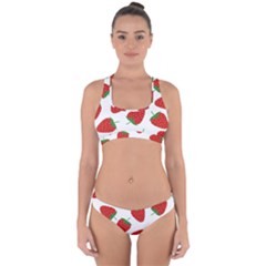 Seamless Pattern Fresh Strawberry Cross Back Hipster Bikini Set by Wegoenart