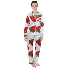 Seamless Pattern Fresh Strawberry Satin Long Sleeve Pyjamas Set by Wegoenart