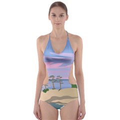 Vacation Island Sunset Sunrise Cut-out One Piece Swimsuit by Wegoenart