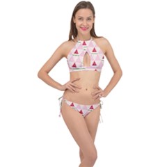 Seamless Pattern Watermelon Slices Geometric Style Cross Front Halter Bikini Set by Nexatart