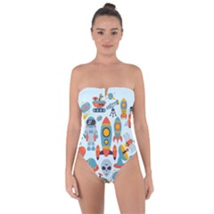 Space Elements Flat Tie Back One Piece Swimsuit by Nexatart