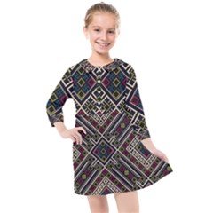 Zentangle Style Geometric Ornament Pattern Kids  Quarter Sleeve Shirt Dress by Nexatart