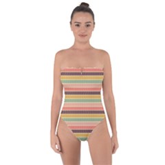 Vintage Stripes Lines Background Tie Back One Piece Swimsuit by Nexatart