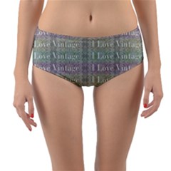 I Love Vintage Phrase Motif Striped Pattern Design Reversible Mid-waist Bikini Bottoms by dflcprintsclothing