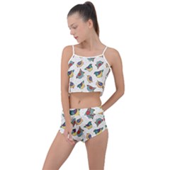 Seamless Pattern With Hand Drawn Bird Black Summer Cropped Co-ord Set by Vaneshart