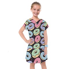 Colorful Donut Seamless Pattern On Black Vector Kids  Drop Waist Dress by Sobalvarro