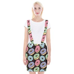 Colorful Donut Seamless Pattern On Black Vector Braces Suspender Skirt by Sobalvarro