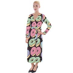 Colorful Donut Seamless Pattern On Black Vector Velvet Maxi Wrap Dress by Sobalvarro