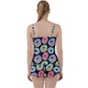 Colorful Donut Seamless Pattern On Black Vector Tie Front Two Piece Tankini View2