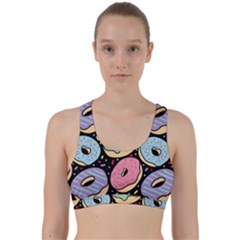 Colorful Donut Seamless Pattern On Black Vector Back Weave Sports Bra by Sobalvarro