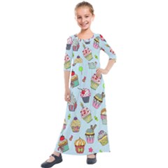 Cupcake Doodle Pattern Kids  Quarter Sleeve Maxi Dress by Sobalvarro
