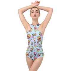 Cupcake Doodle Pattern Cross Front Low Back Swimsuit by Sobalvarro