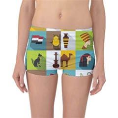 Egypt Travel Items Icons Set Flat Style Reversible Boyleg Bikini Bottoms by Wegoenart