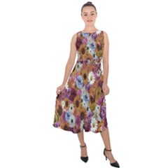 Fantasy Garden Mauve Midi Tie-back Chiffon Dress by retrotoomoderndesigns
