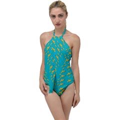 Sakura In Yellow And Colors From The Sea Go With The Flow One Piece Swimsuit by pepitasart