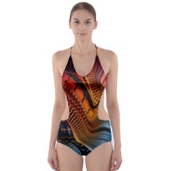 3d Rainbow Choas Cut-out One Piece Swimsuit by Sparkle