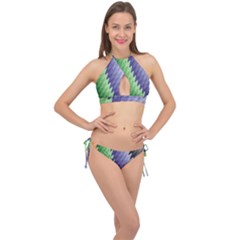Grey Strips Cross Front Halter Bikini Set by Sparkle