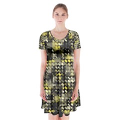 Bricks Cubes Short Sleeve V-neck Flare Dress by Sparkle