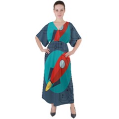 Rocket With Science Related Icons Image V-neck Boho Style Maxi Dress by Vaneshart