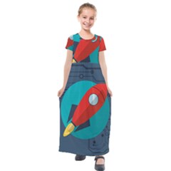 Rocket With Science Related Icons Image Kids  Short Sleeve Maxi Dress by Vaneshart