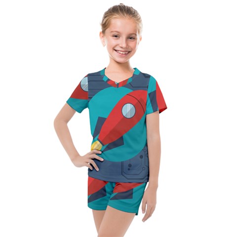 Rocket With Science Related Icons Image Kids  Mesh Tee And Shorts Set by Vaneshart