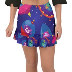 Cartoon Funny Aliens With Ufo Duck Starry Sky Set Fishtail Mini Chiffon Skirt by Vaneshart