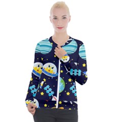 Space Seamless Pattern Casual Zip Up Jacket by Vaneshart