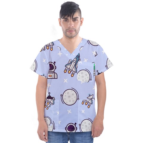 Seamless Pattern With Space Theme Men s V-neck Scrub Top by Vaneshart