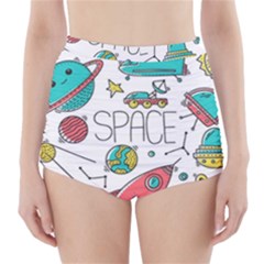 Space Cosmos Seamless Pattern Seamless Pattern Doodle Style High-waisted Bikini Bottoms by Vaneshart