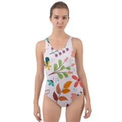 Colorful Ditsy Floral Print Background Cut-out Back One Piece Swimsuit