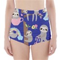 Hand Drawn Cute Sloth Pattern Background High-Waisted Bikini Bottoms View1
