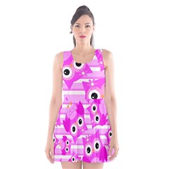 Pink Owl Pattern Background Scoop Neck Skater Dress by Vaneshart