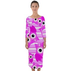 Pink Owl Pattern Background Quarter Sleeve Midi Bodycon Dress by Vaneshart