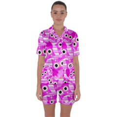 Pink Owl Pattern Background Satin Short Sleeve Pyjamas Set by Vaneshart