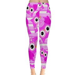 Pink Owl Pattern Background Inside Out Leggings by Vaneshart