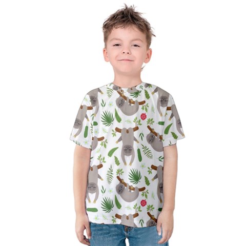 Seamless Pattern With Cute Sloths Kids  Cotton Tee by Vaneshart