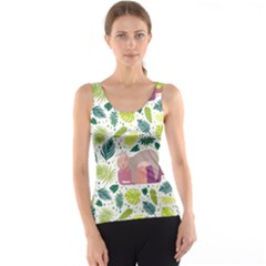 Cute Sloth Sleeping Ice Cream Surrounded By Green Tropical Leaves Tank Top by Vaneshart