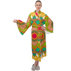 Mandala Patterns Yellow Maxi Velour Kimono by Vaneshart
