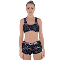 Embroidery Trend Floral Pattern Small Branches Herb Rose Racerback Boyleg Bikini Set by Vaneshart