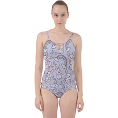 Seamless Pattern With Cute Rabbit Character Cut Out Top Tankini Set by Vaneshart