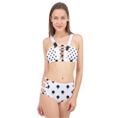 Black And White Tropical Print Pattern Cage Up Bikini Set by dflcprintsclothing