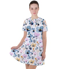 Watercolor Floral Seamless Pattern Short Sleeve Shoulder Cut Out Dress  by TastefulDesigns