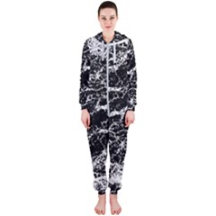 Black And White Abstract Textured Print Hooded Jumpsuit (ladies)  by dflcprintsclothing