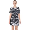 Black And White Abstract Textured Print Sixties Short Sleeve Mini Dress View1